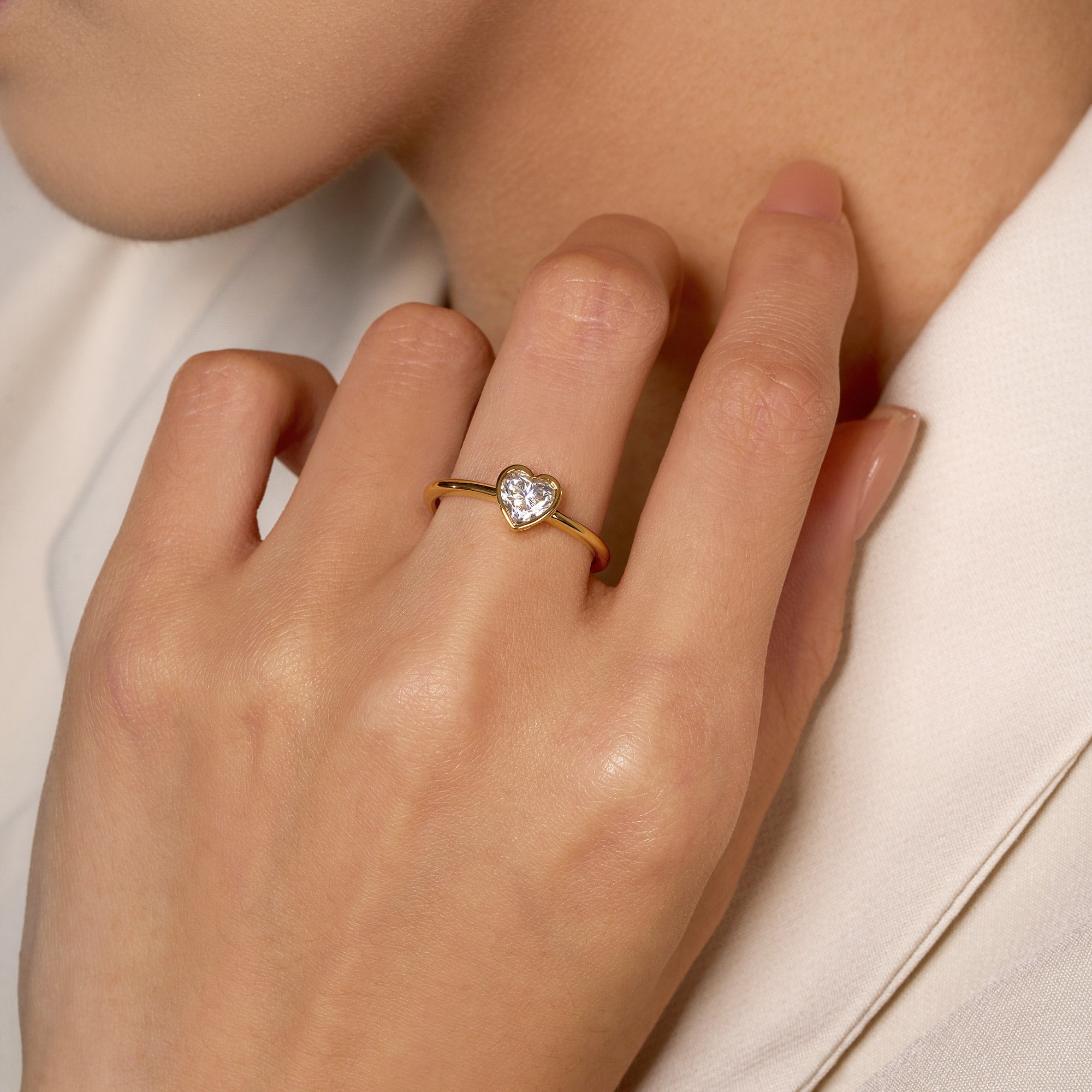 Heart-Shaped Moissanite Bezel Ring