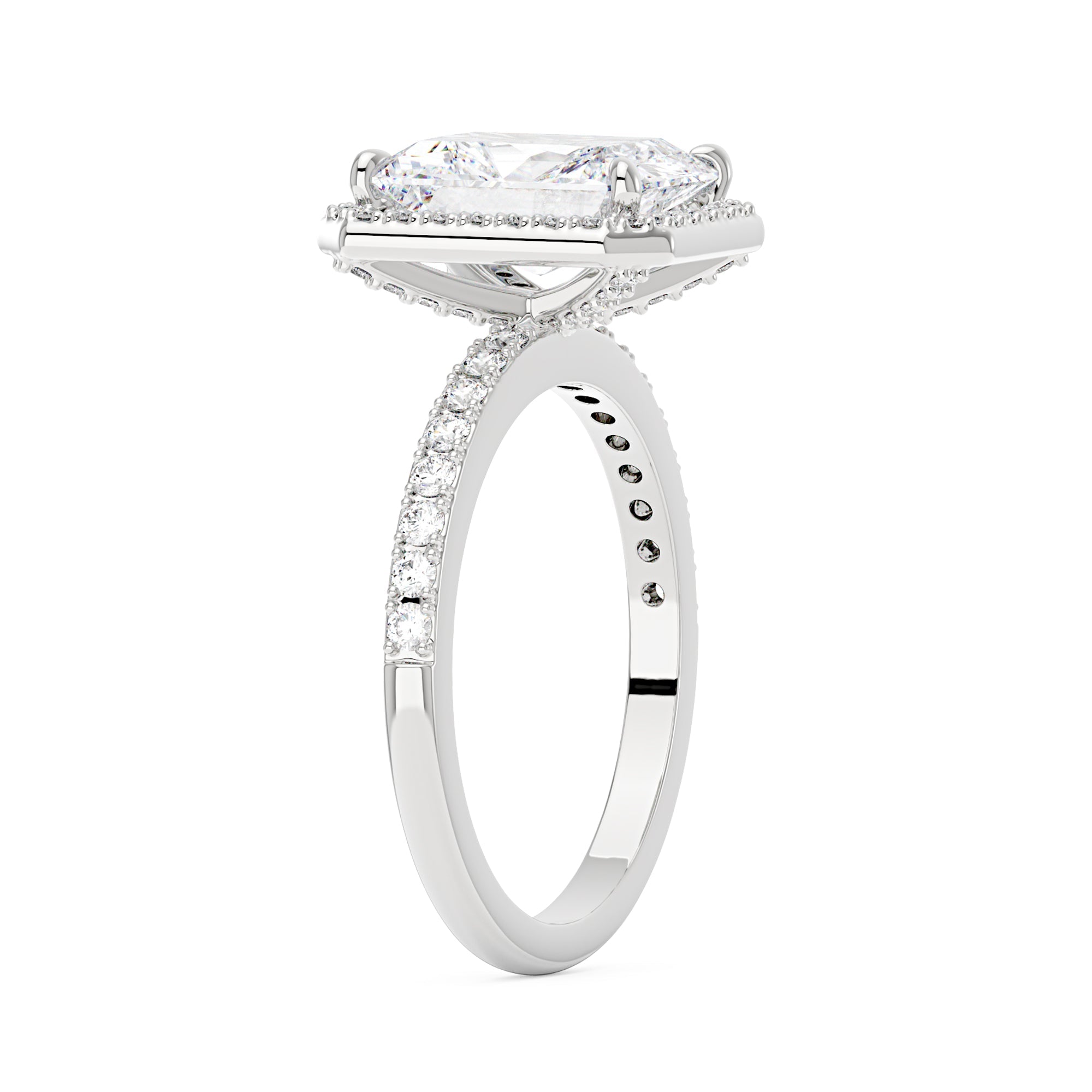 Radiant Halo Ring with Pavé Band