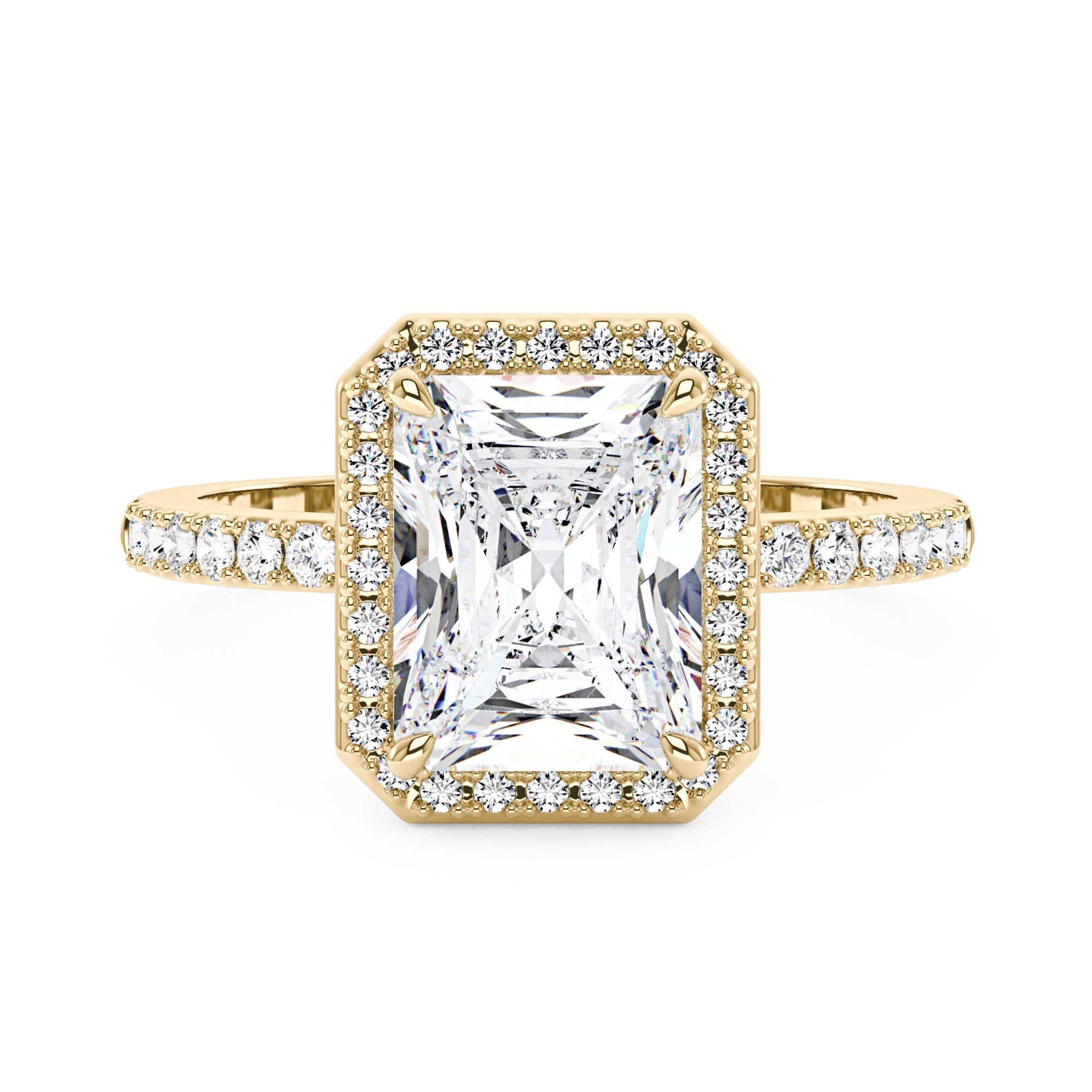 Radiant Halo Ring with Pavé Band