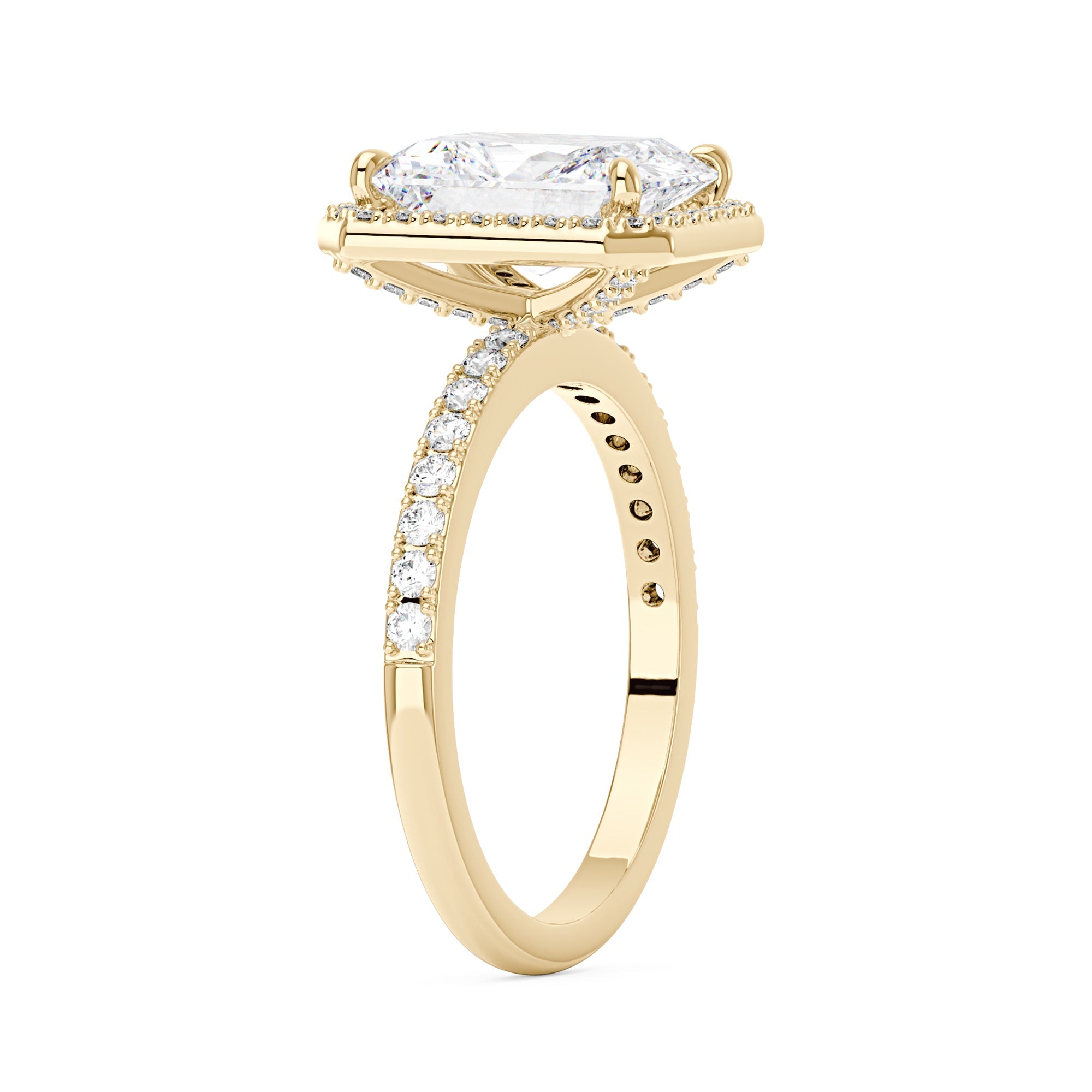 Radiant Halo Ring with Pavé Band