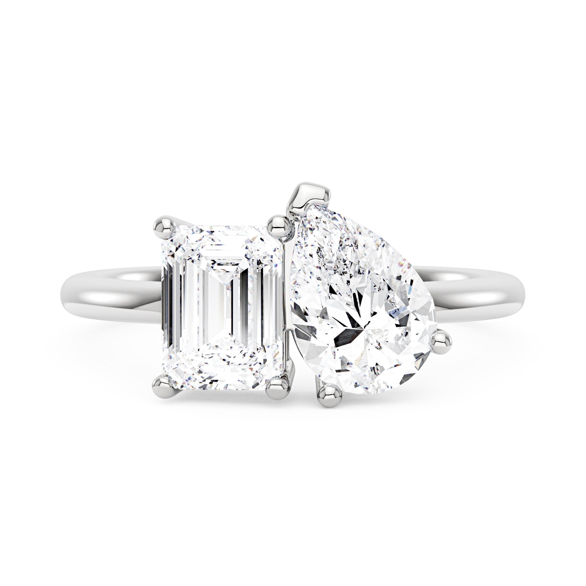 Emerald and Pear Moissanite Toi et Moi Ring