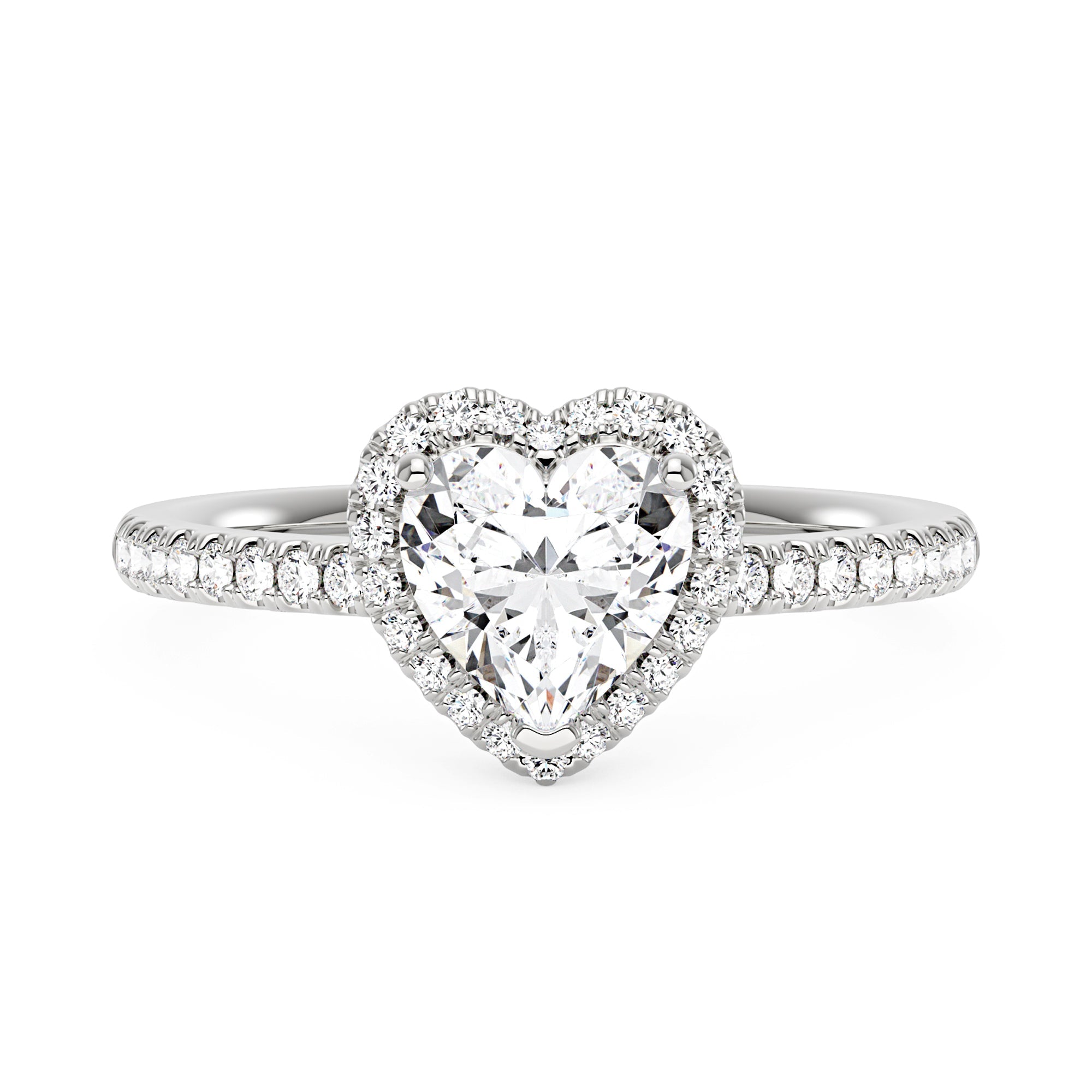 Heart Moissanite Halo Ring with Pavé Band