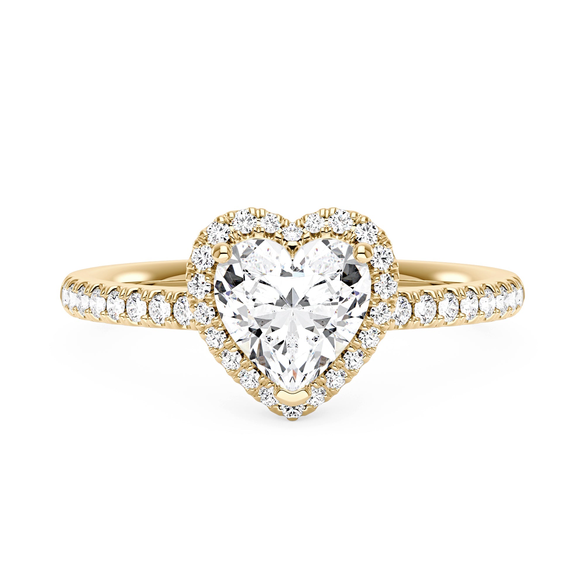 Heart Moissanite Halo Ring with Pavé Band