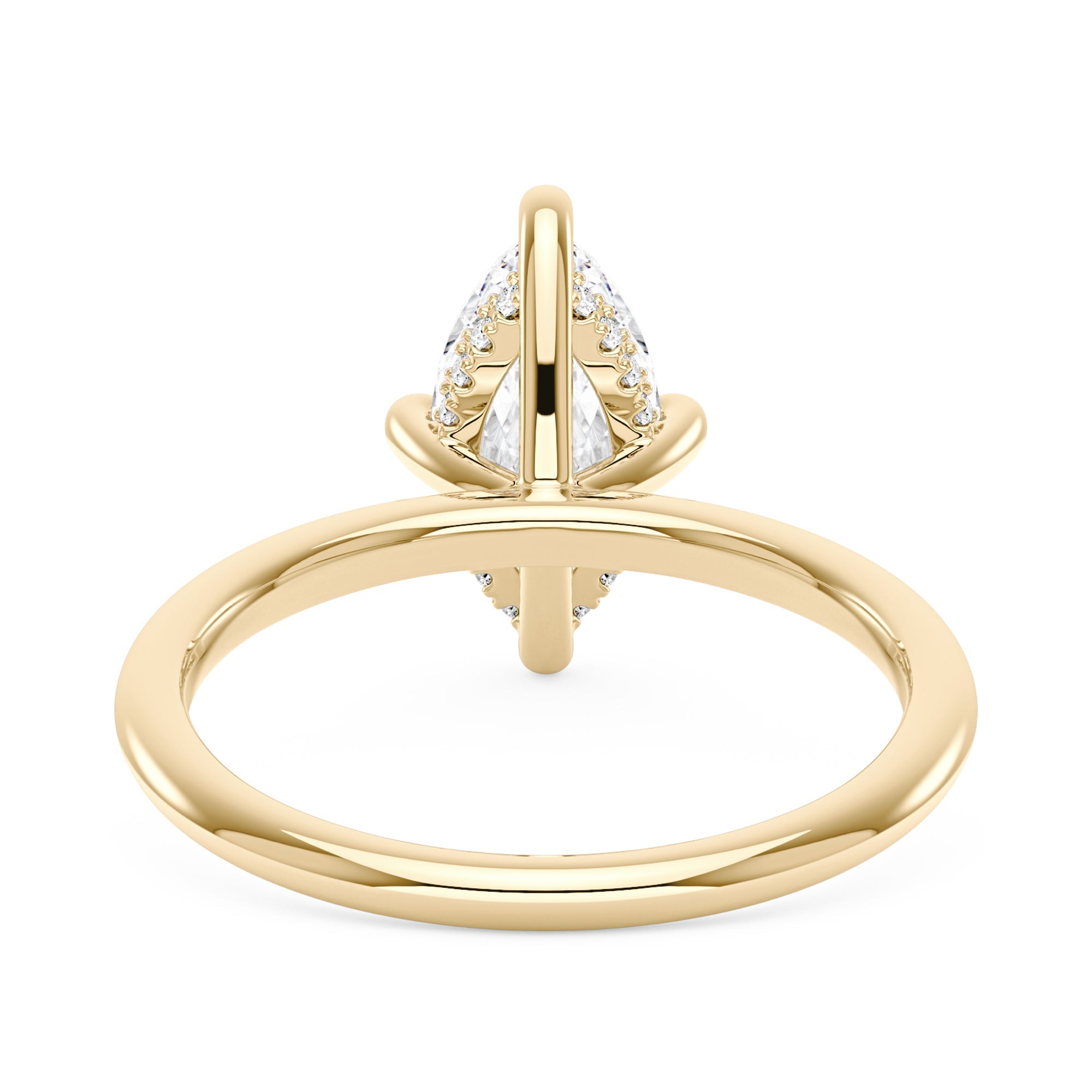 Marquise Shaped Moissanite Solitaire Ring with Hidden Halo