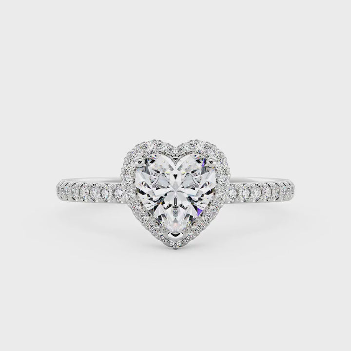 Heart Moissanite Halo Ring with Pavé Band