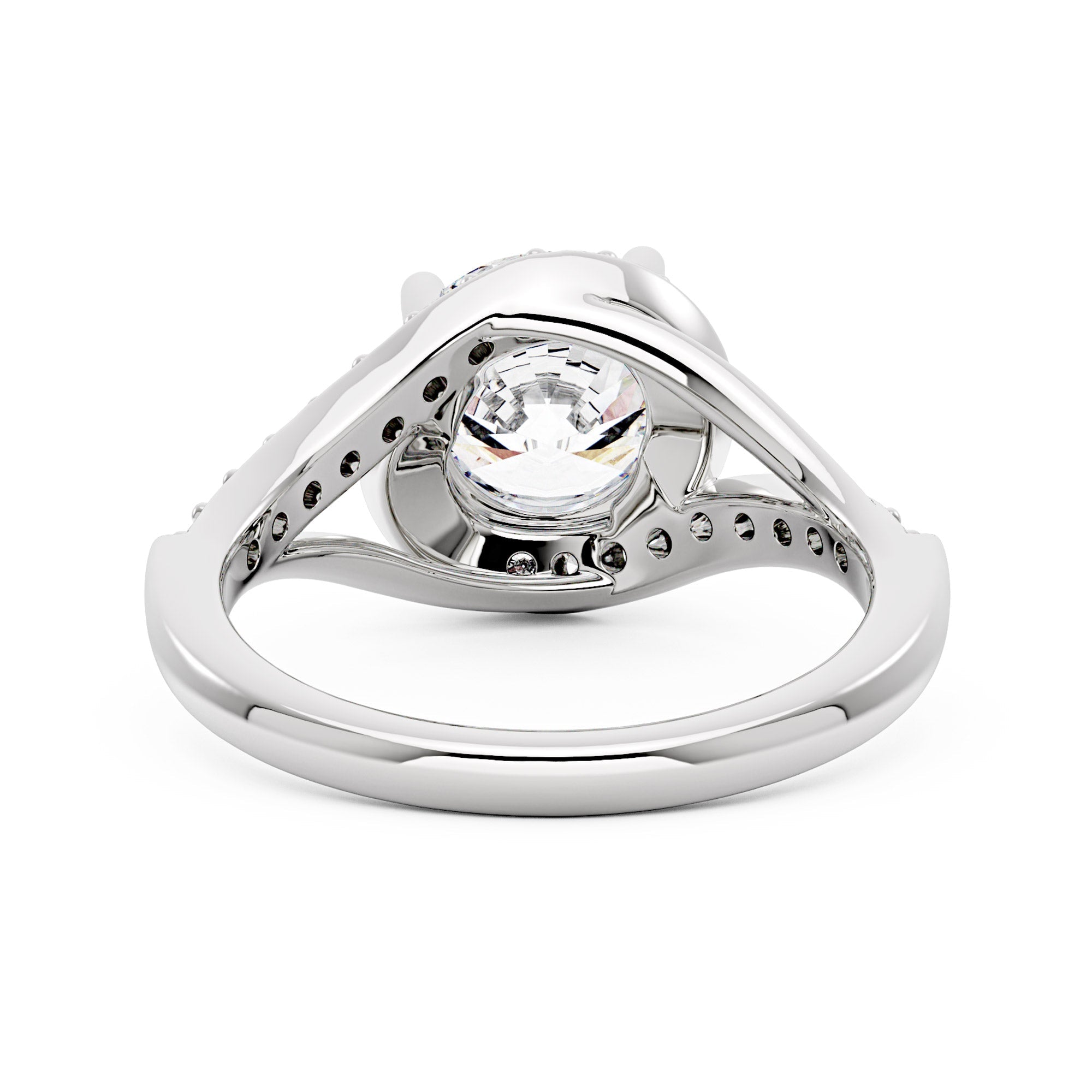 Starlight Halo Moissanite Ring with Twist Pavé Band