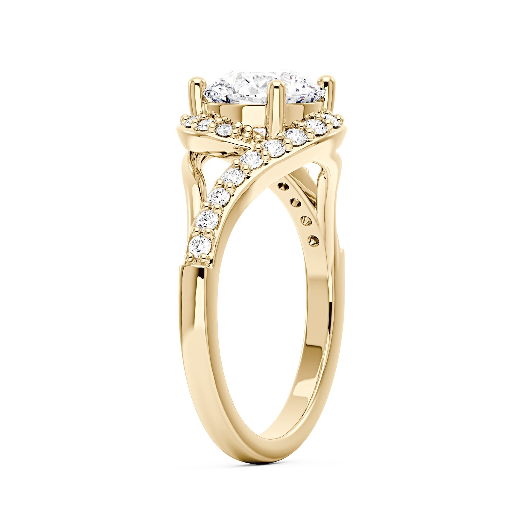 Starlight Halo Moissanite Ring with Twist Pavé Band