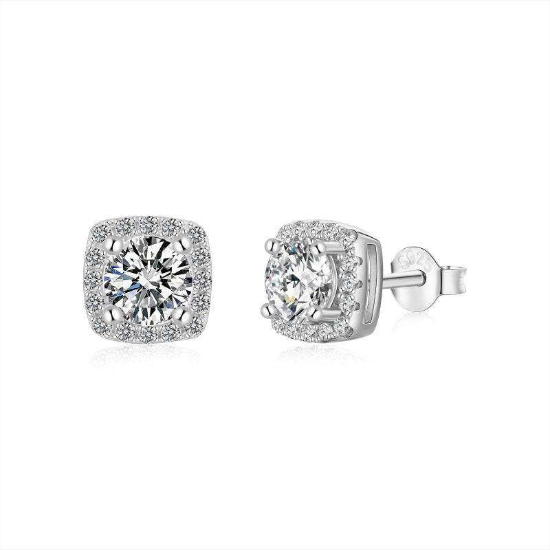 Sterling Silver Mini Square Halo Earrings