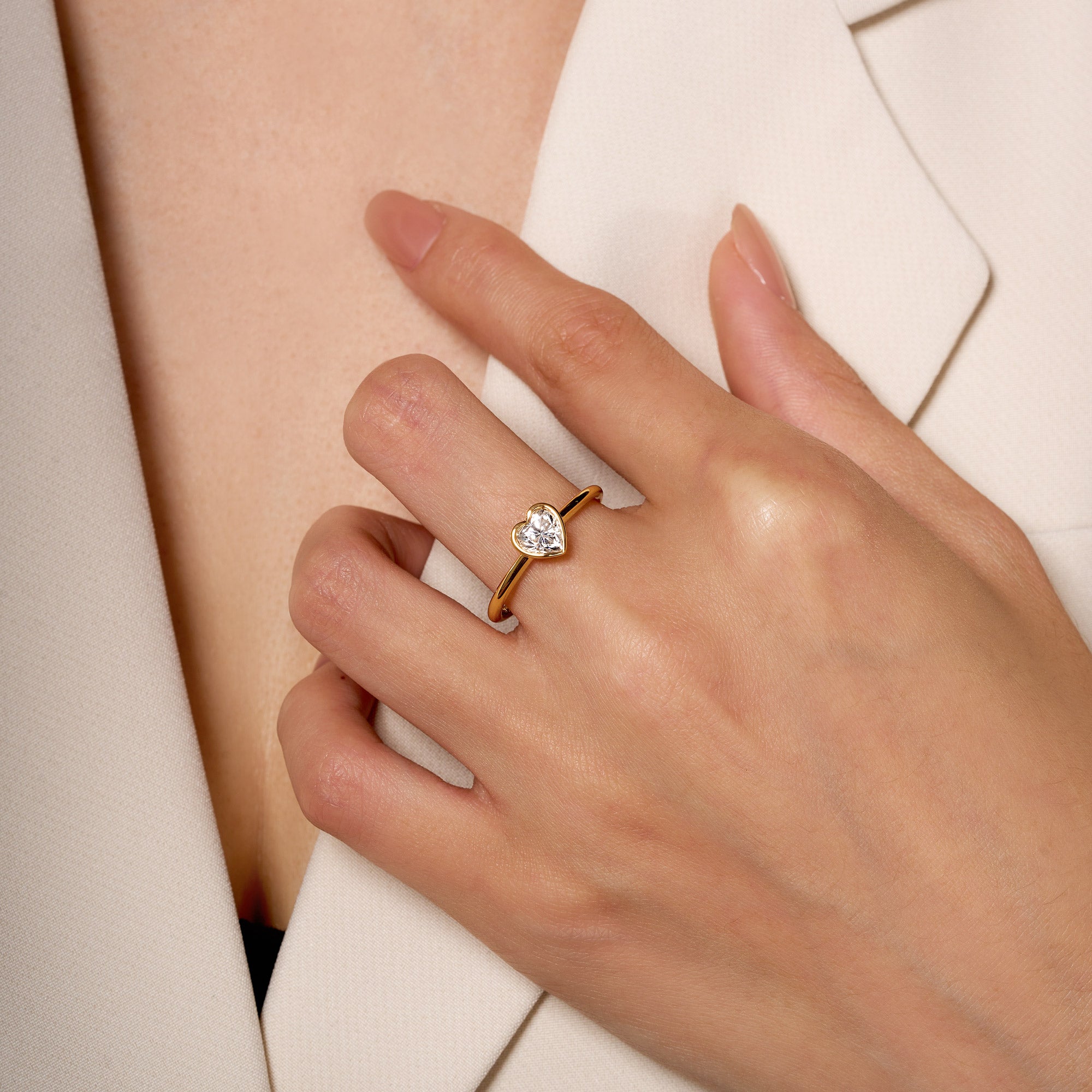 Heart-Shaped Moissanite Bezel Ring