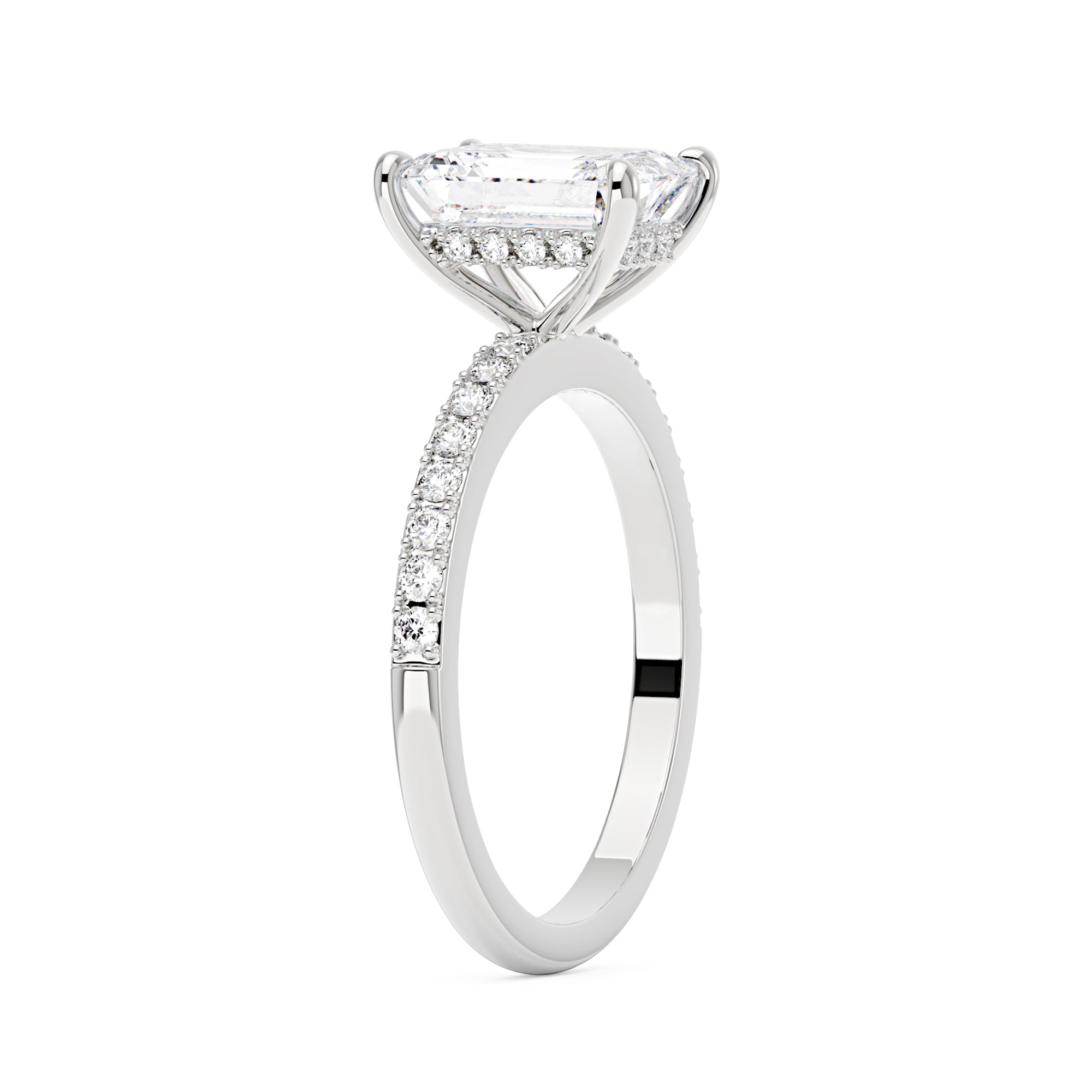 Emerald Hidden Halo Ring With Pavé Band