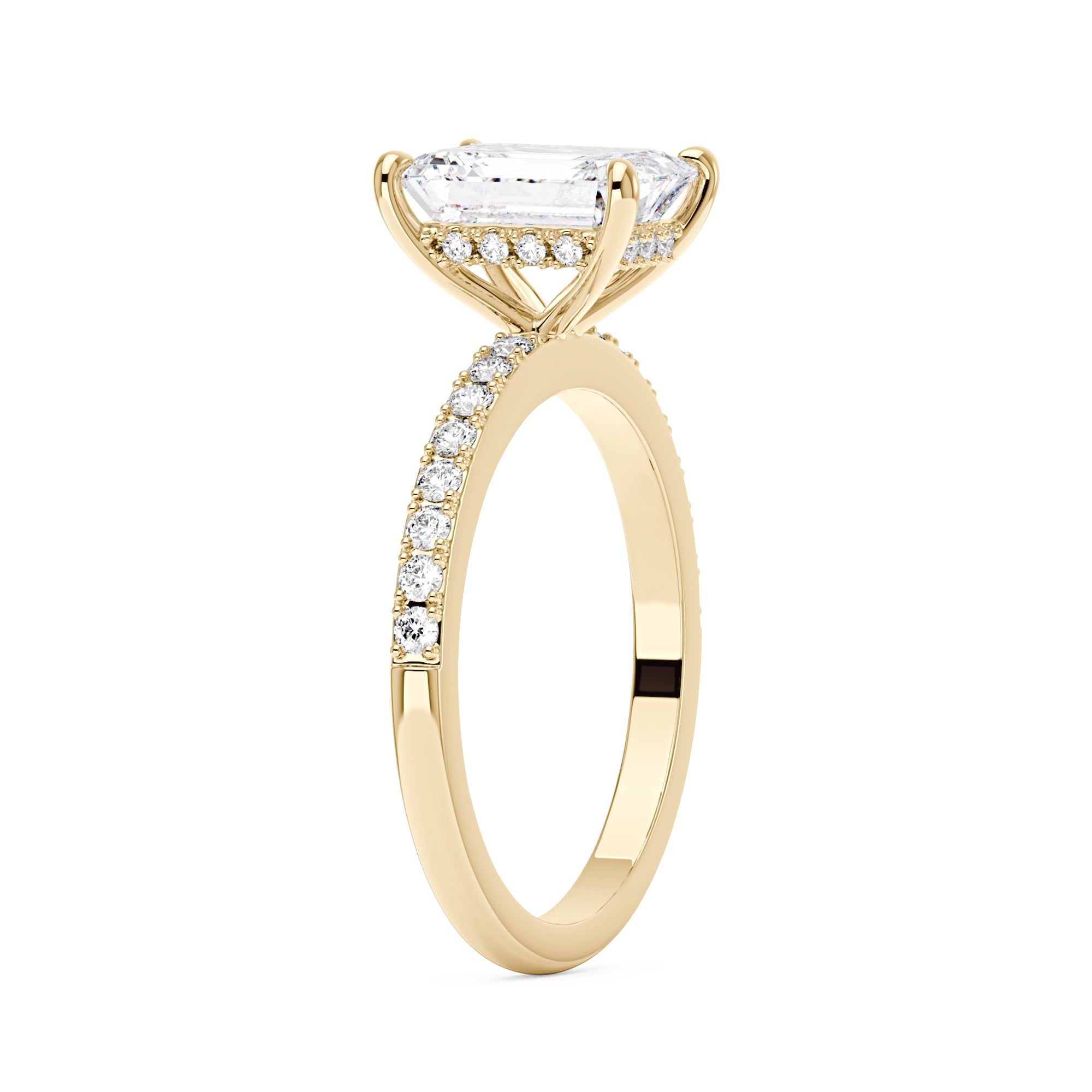 Emerald Hidden Halo Ring With Pavé Band