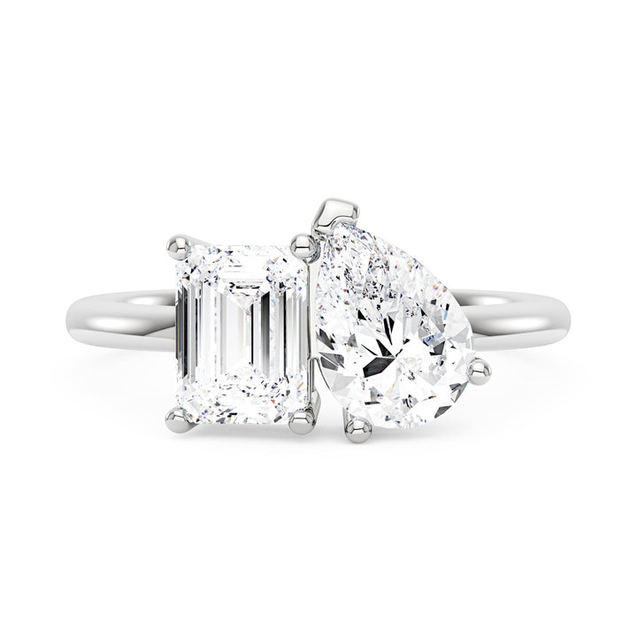 Emerald and Pear Moissanite Toi et Moi Ring