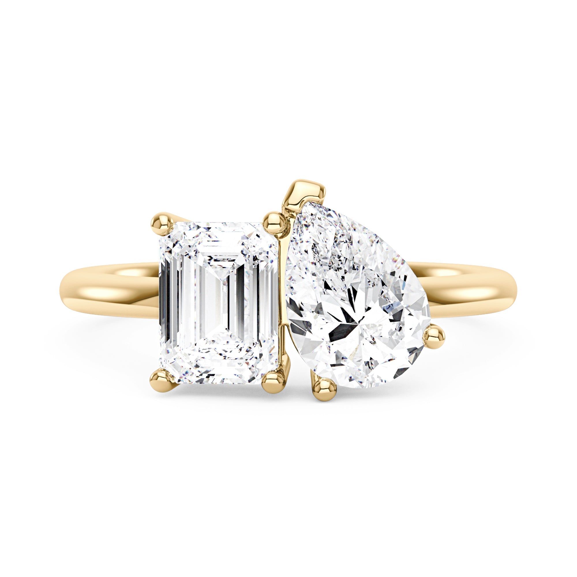 Emerald and Pear Moissanite Toi et Moi Ring