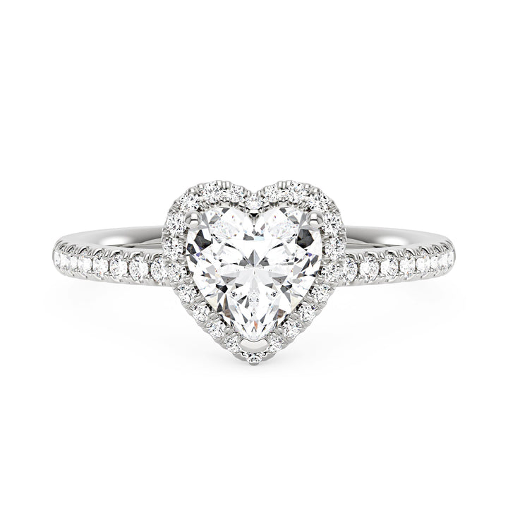 Heart Moissanite Halo Ring with Pavé Band