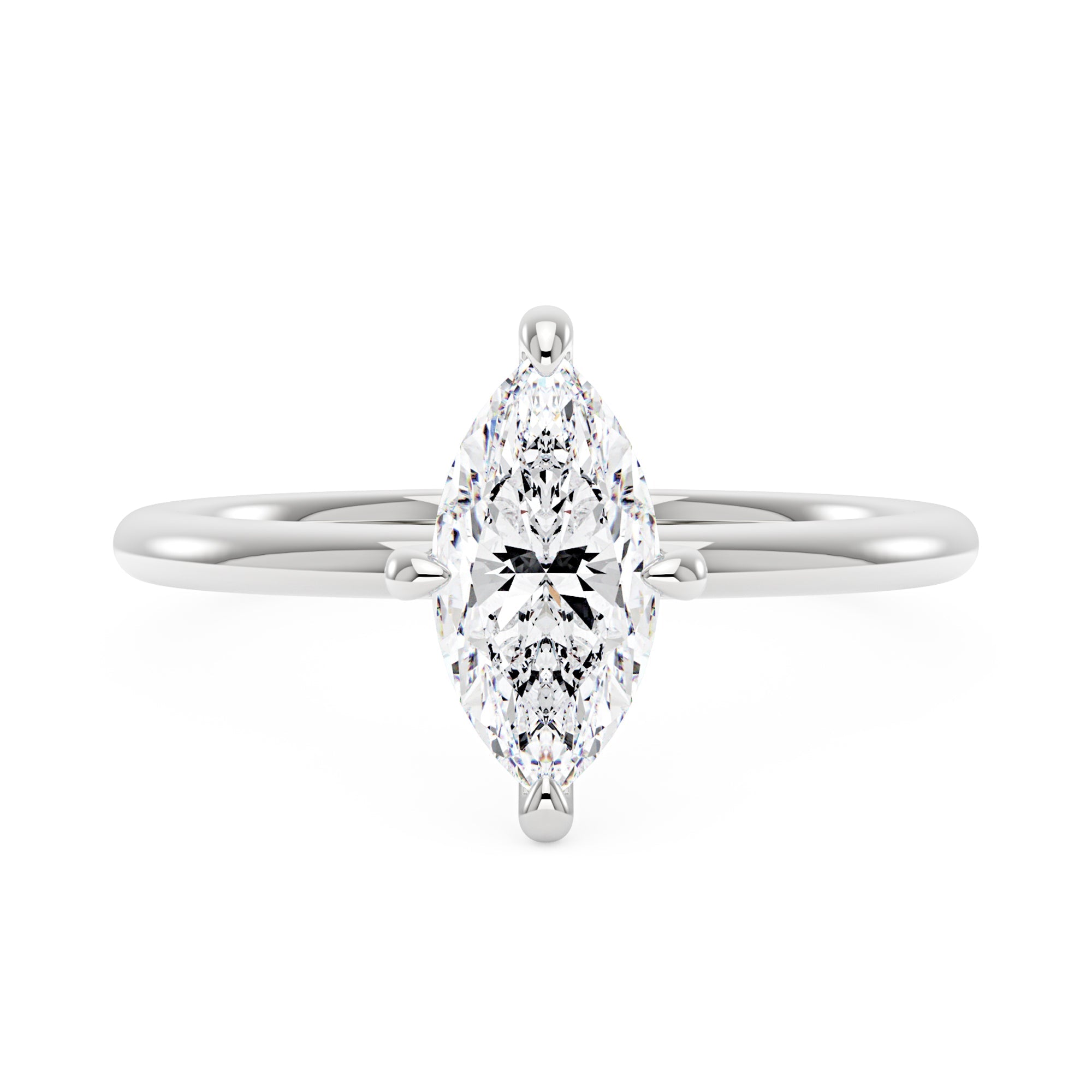 Marquise Shaped Moissanite Solitaire Ring with Hidden Halo
