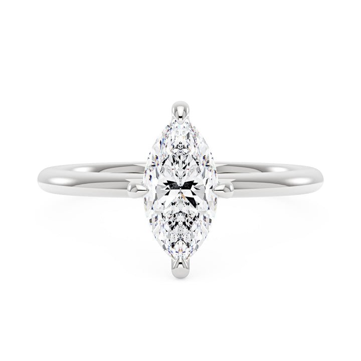 Marquise Shaped Moissanite Solitaire Ring with Hidden Halo