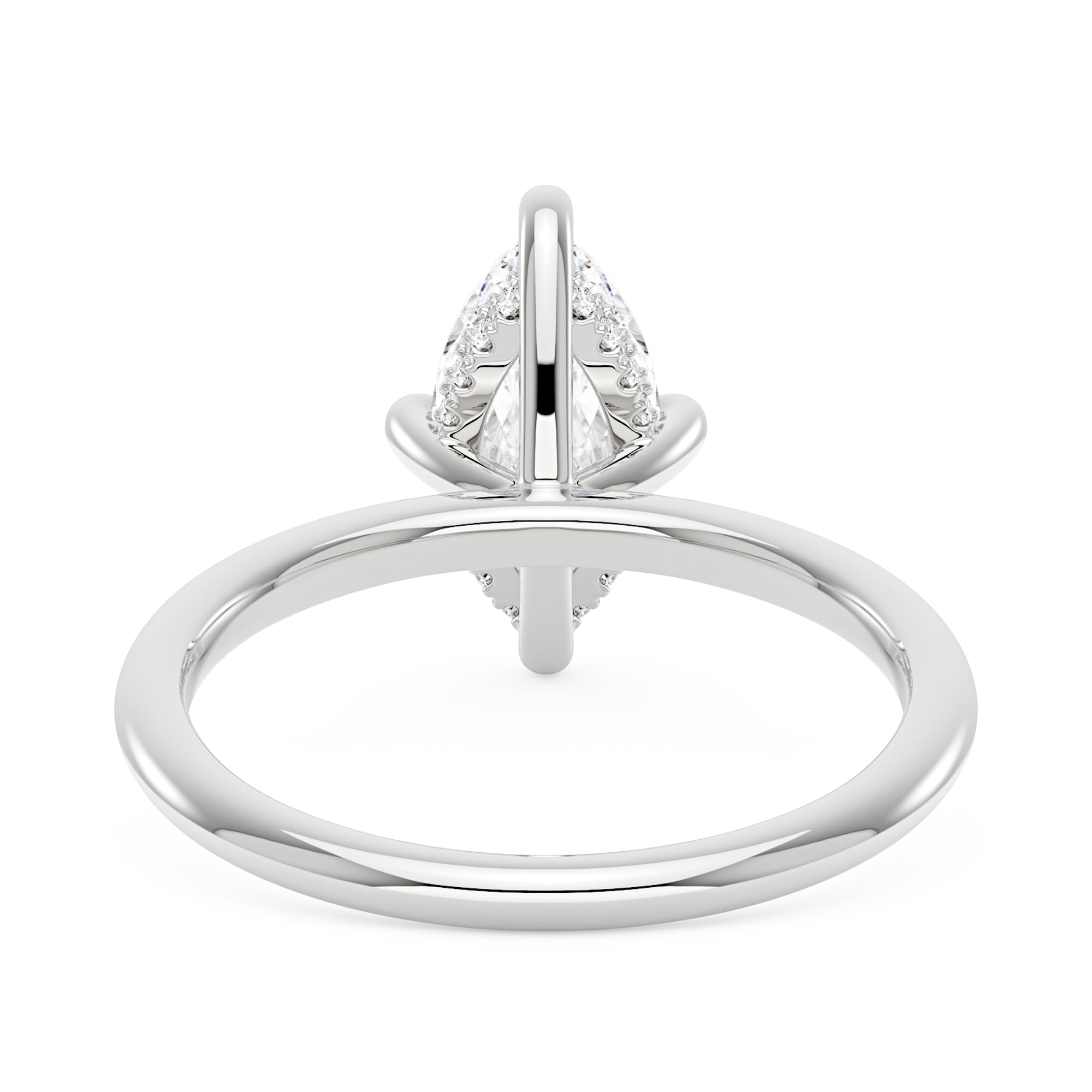 Marquise Shaped Moissanite Solitaire Ring with Hidden Halo