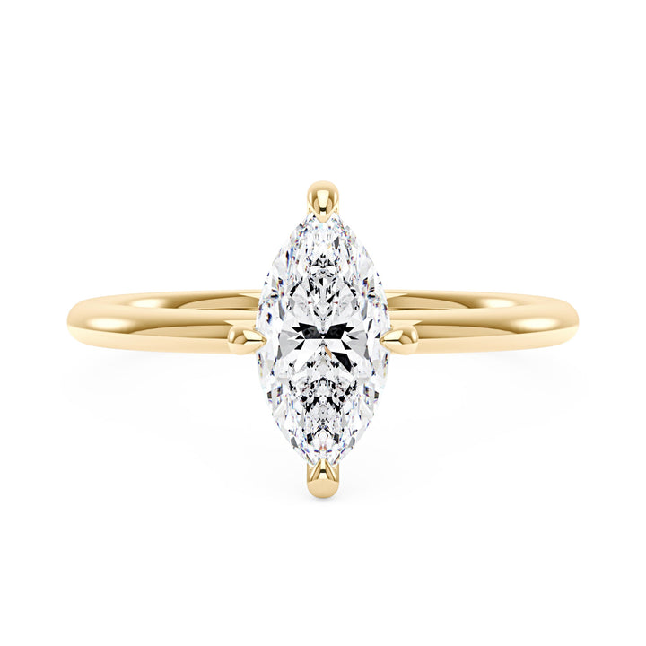 Marquise Shaped Moissanite Solitaire Ring with Hidden Halo
