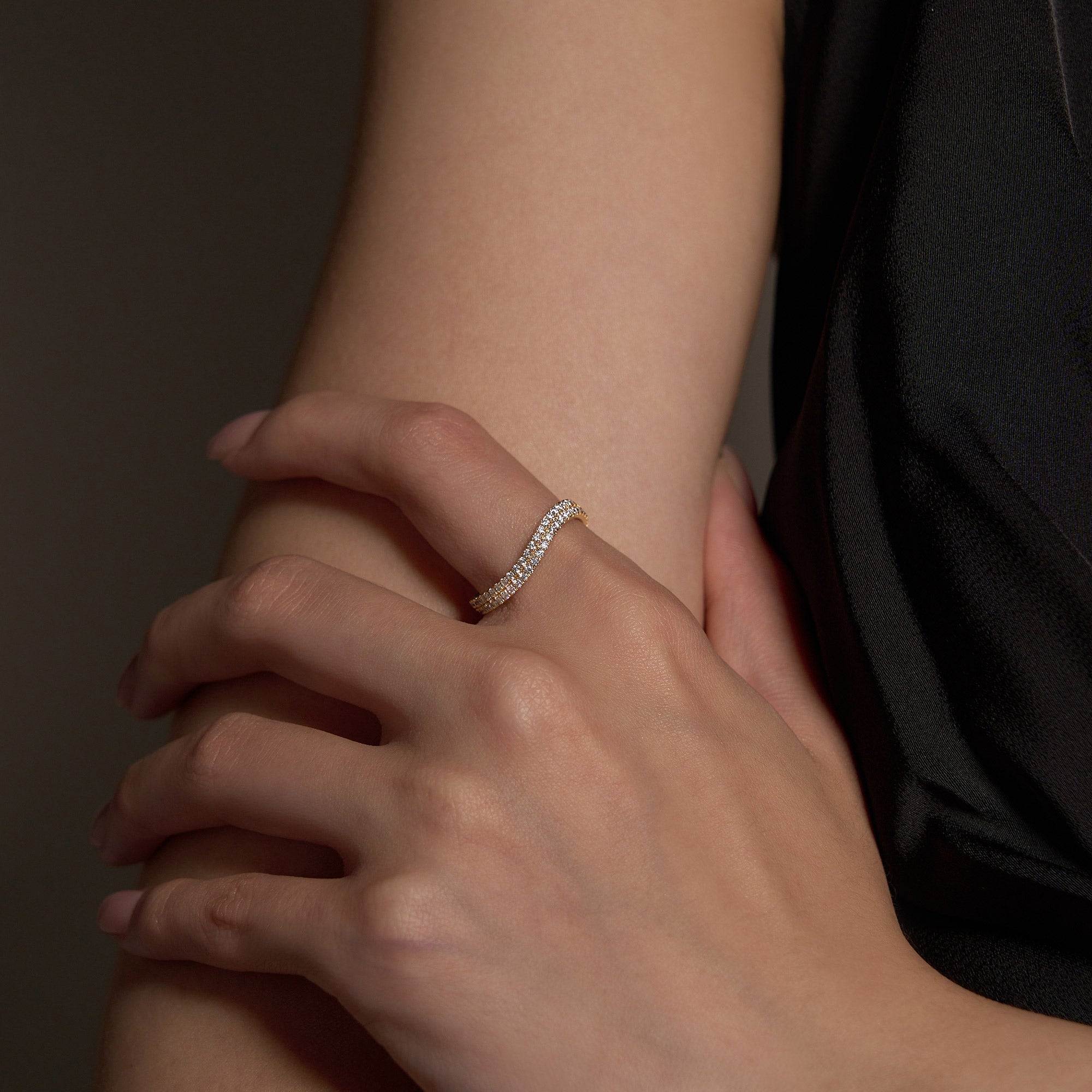 Nature Inspired Moissanite Wave Pavé Half Eternity Band