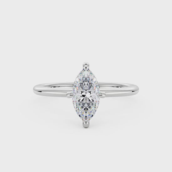 Marquise Shaped Moissanite Solitaire Ring with Hidden Halo