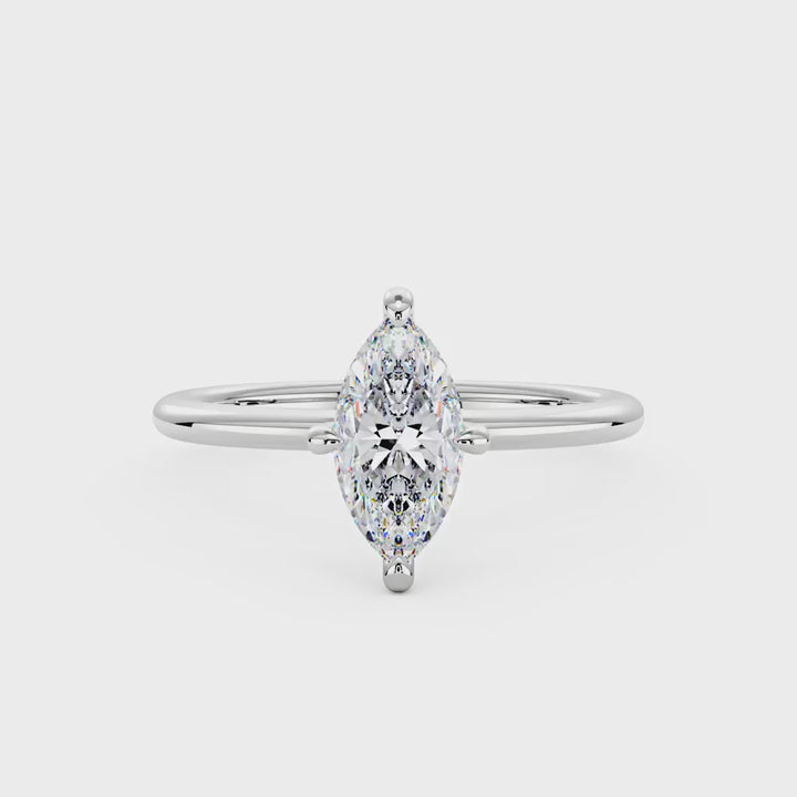 Marquise Shaped Moissanite Solitaire Ring with Hidden Halo