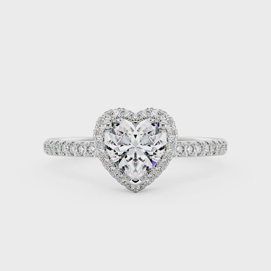 Heart Moissanite Halo Ring with Pavé Band