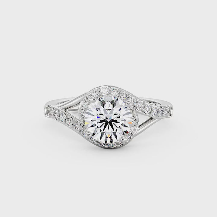 Starlight Halo Moissanite Ring with Twist Pavé Band
