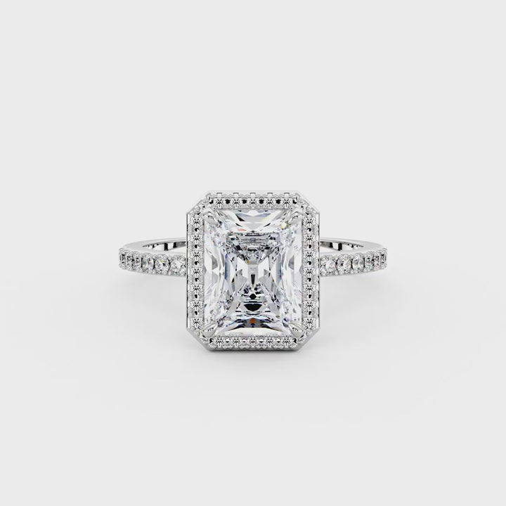 Radiant Halo Ring with Pavé Band