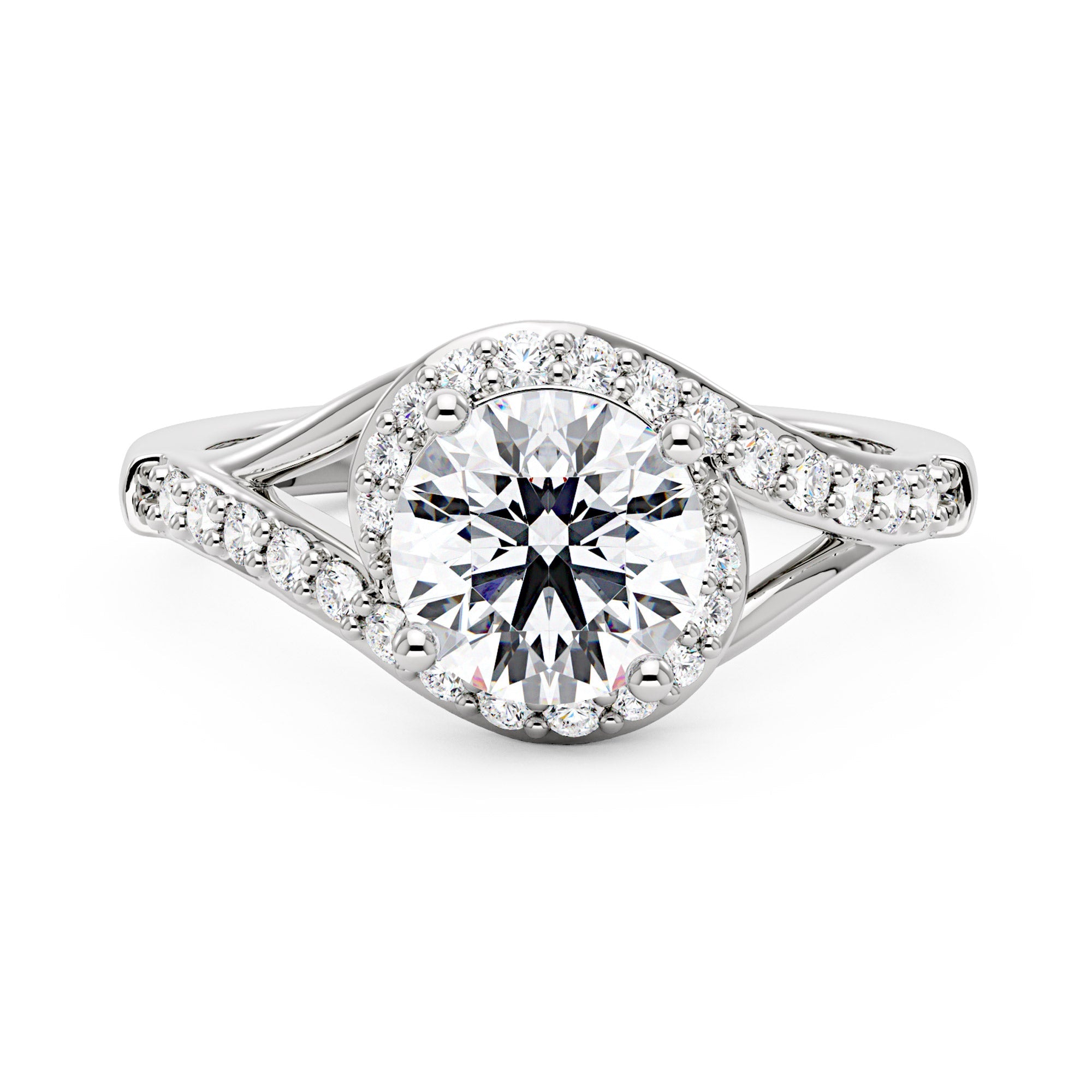 Starlight Halo Moissanite Ring with Twist Pavé Band