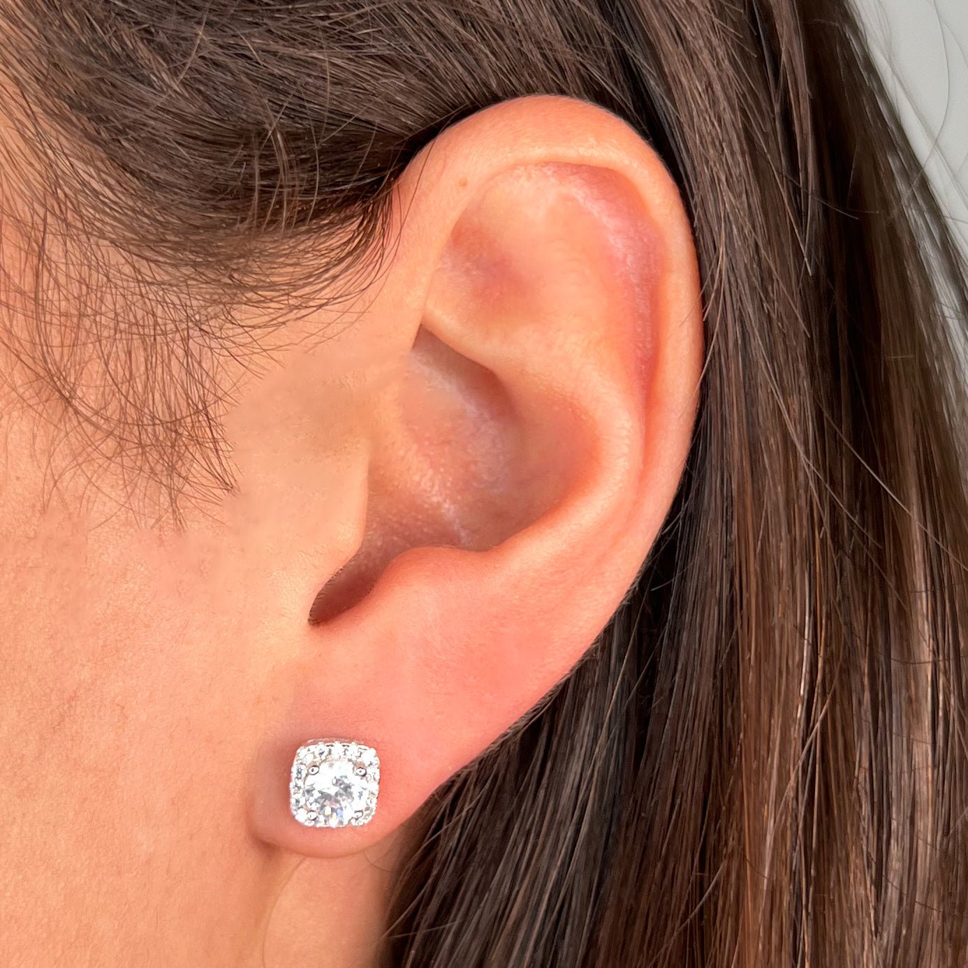 Sterling Silver Mini Square Halo Earrings